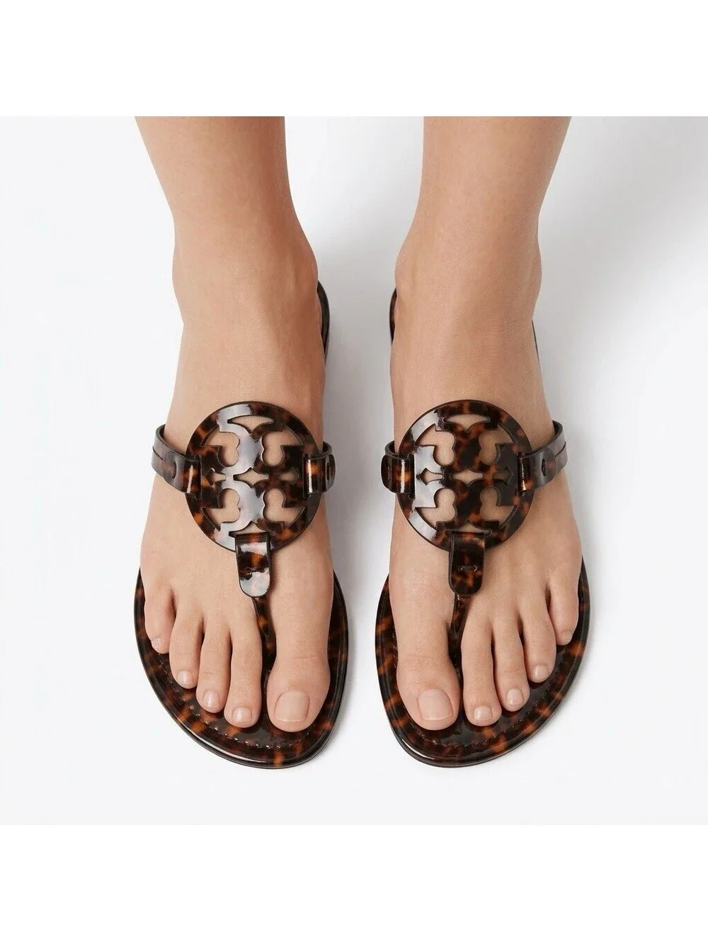Tory Burch Tortoise Shell  Patent Leather Slip-on Sandals Sz 9 1/2 M